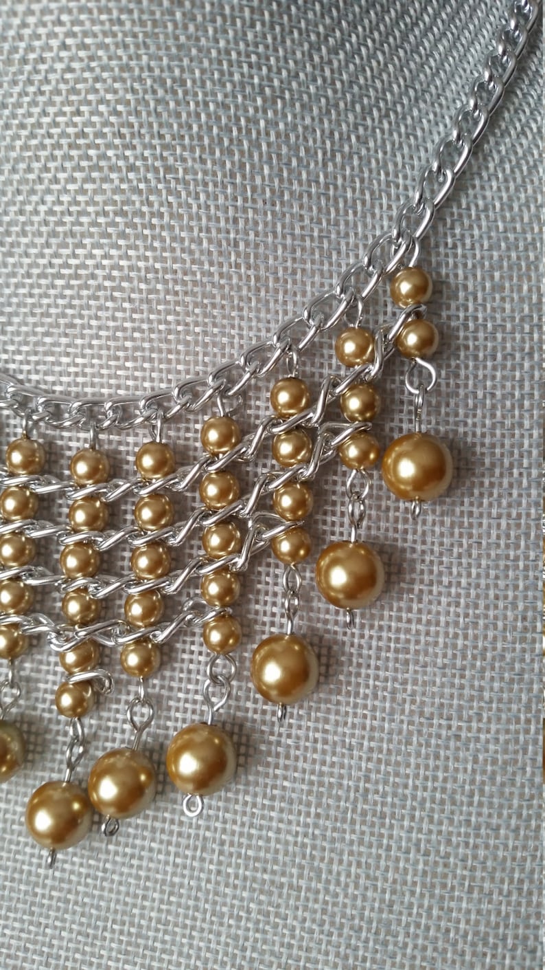 Light Gold Bib Necklace Gold Bead Necklace Summer Spring Etsy Canada