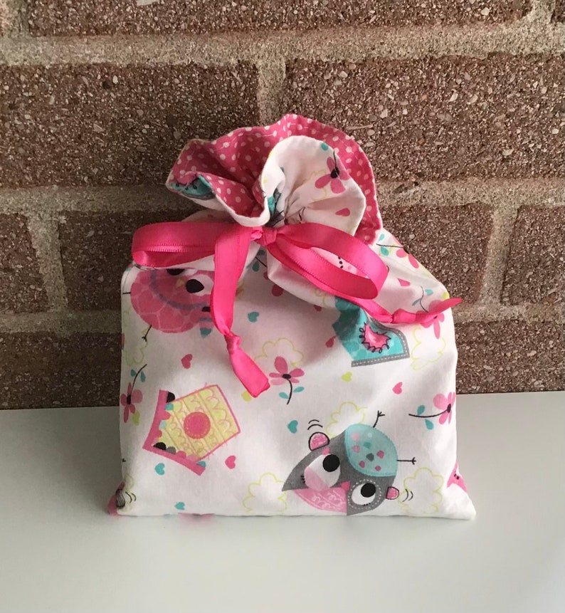 Owls, Birdhouse, Small, Gift, Bag, Fabric Bags, Gift Bag, Thank You, Gift, Birthday, Reusable, Washable, Appreciation, Eco-Friendly, Lined image 1