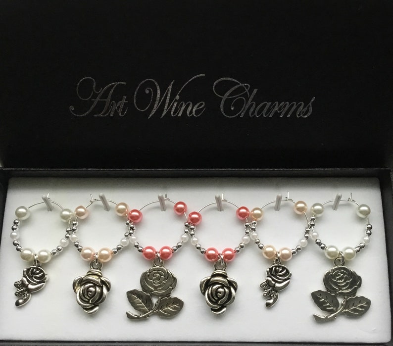 6 Rose Themed Wine Charms Mother's Day Gift Birthday Etsy