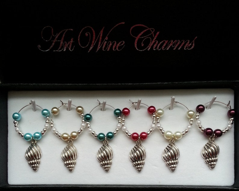 6 Seashell Wine Charms Sea Shells Beach Destination Etsy Canada
