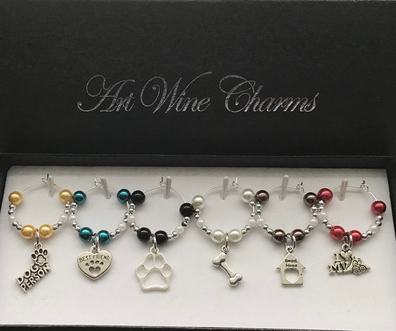 6 Dog themed Wine Charms, Canine, Puppy, I Love My Dog, Veterinary Gift, Veterinarian, Animal Shelter Gift, Gift, Themed Party, Party Favors image 4