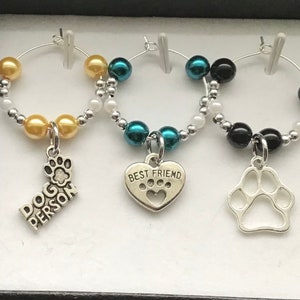 6 Dog themed Wine Charms, Canine, Puppy, I Love My Dog, Veterinary Gift, Veterinarian, Animal Shelter Gift, Gift, Themed Party, Party Favors image 2