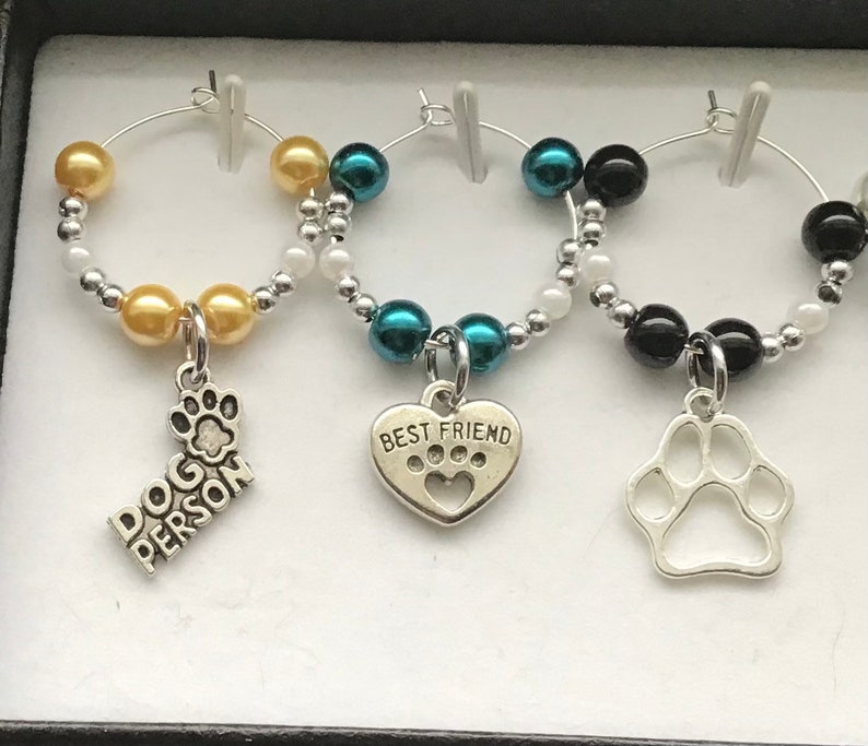 6 Dog themed Wine Charms, Canine, Puppy, I Love My Dog, Veterinary Gift, Veterinarian, Animal Shelter Gift, Gift, Themed Party, Party Favors image 2