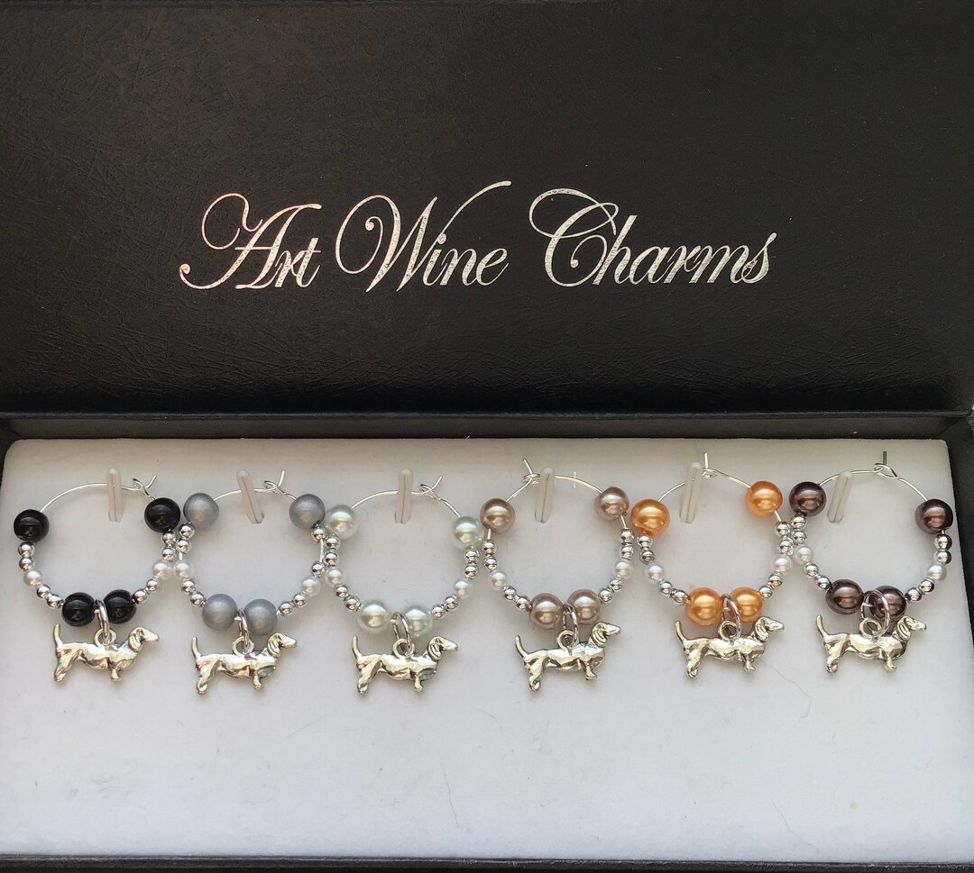 6 Dachshund Themed Wine Charms Canine Puppy Dachshunds Etsy Canada