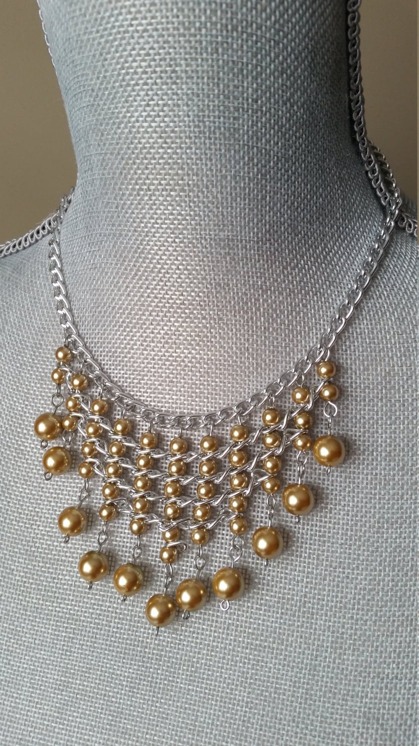 Light Gold Bib Necklace Gold Bead Necklace Summer Spring Etsy Canada