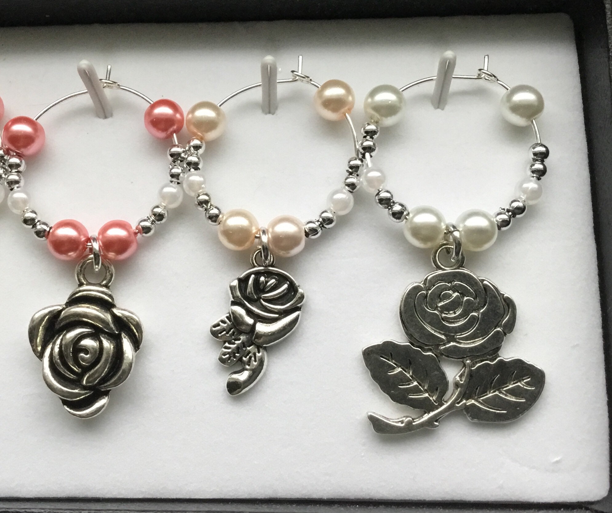 6 Rose themed Wine Charms Mother's Day Gift Birthday Etsy