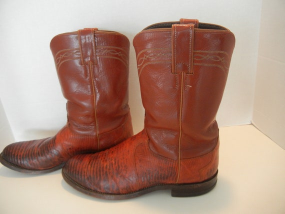 Vintage men's JUSTIN lizard skin brown ropers boots s… - Gem