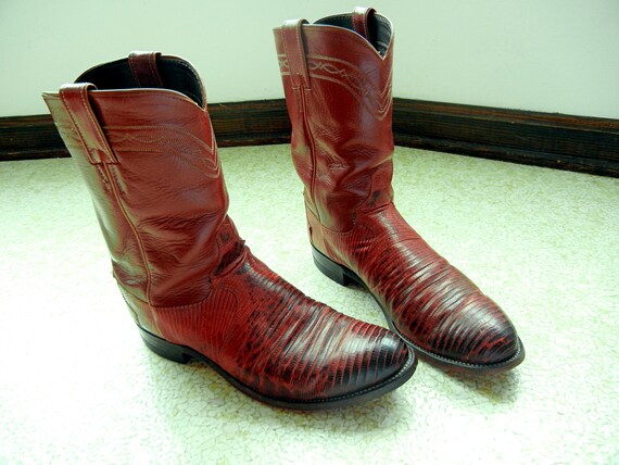 Vintage men's JUSTIN lizard skin brown ropers boots s… - Gem
