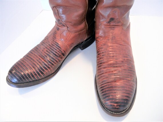 Vintage men's JUSTIN lizard skin brown ropers boots s… - Gem
