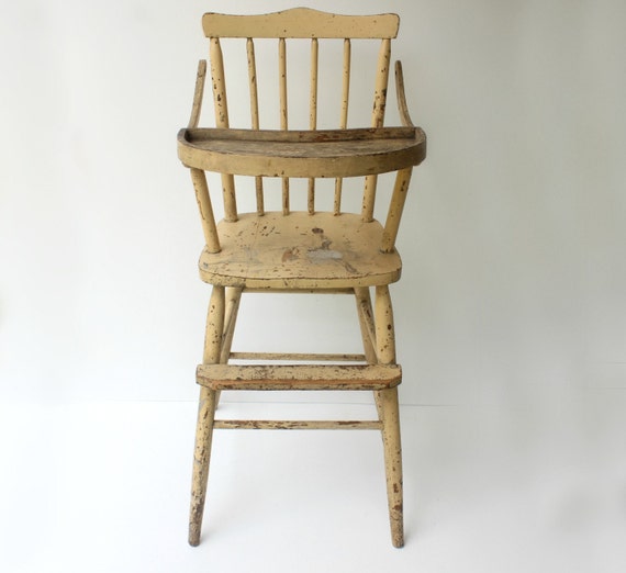 Antique High Chair 1920's Yellow Painted Almond Color Etsy image 0 - Antique High Chair 1920's Yellow Painted Almond Color Etsy