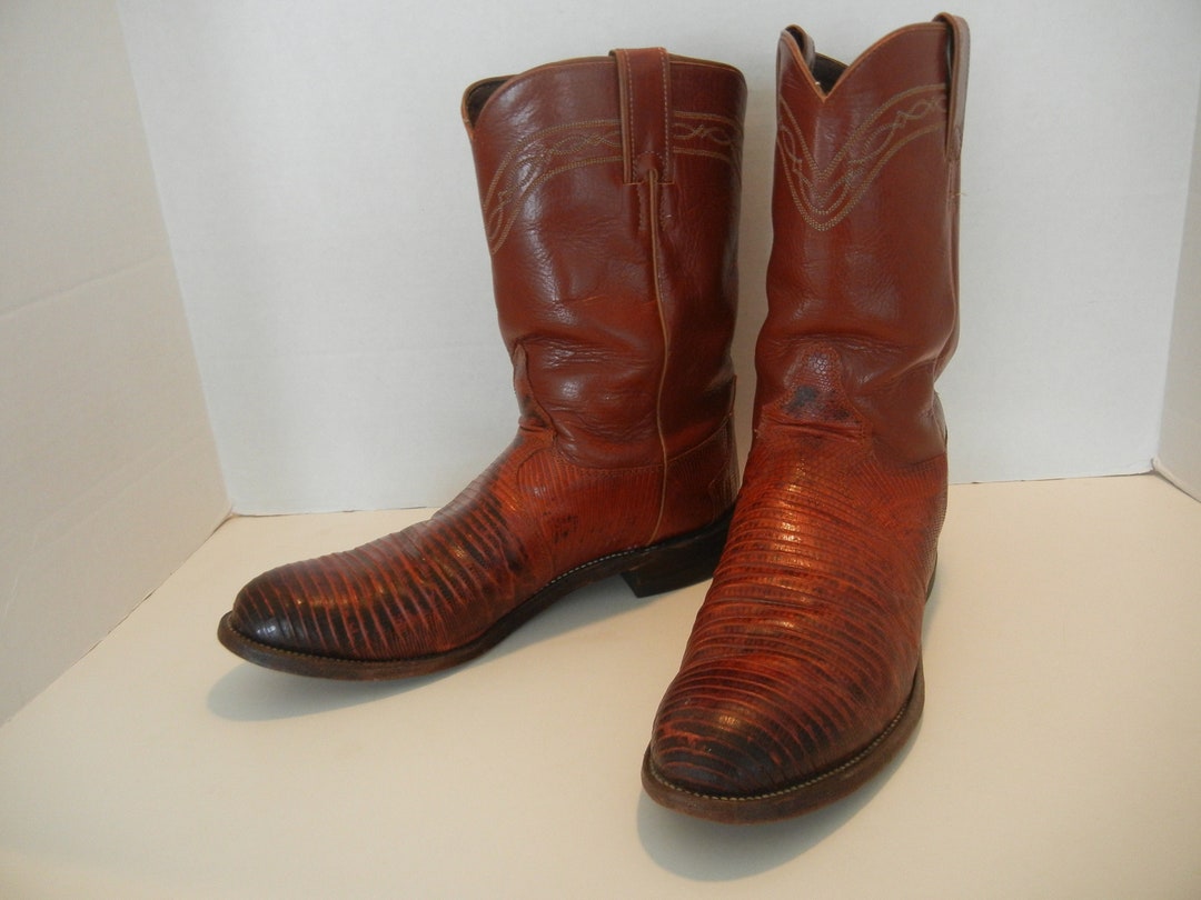 Vintage Men's JUSTIN Lizard Skin Brown Ropers Boots Sz. 9D Style 3113 ...