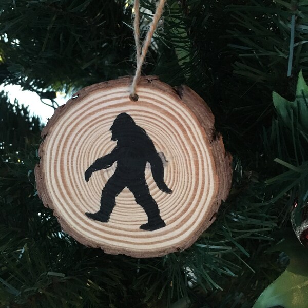 Sasquatch Big Foot Legno Log Fetta Christmas Ornament