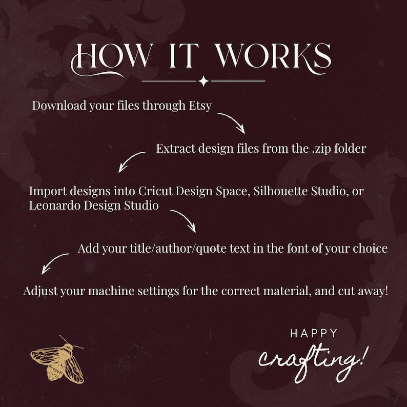 Digital Download Ornamental Scrollwork Design Vinyl Cutting File Book Cover Template SVG Format HTV Crafting Pattern Spine Design Filigree Frame Layout DIY Bookbinding Project Customizable Template Elegant Journal Making Design Machine Cut