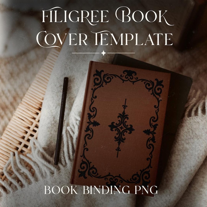 Elegant Filigree Scrollwork Pattern Book Cover Template Decorative Spine Design Digital Download File Vinyl Cutting Project Romantic Book Design Template Customizable Size Format DIY Bookbinding Project Handmade Journal Creation Craft Supplies