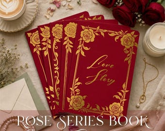 Buch Cover Template Design Digitaler Download Cricut Buchbinden Muster Floral Elegant Vintage Rose Botanische Kunst Journal Herstellung Individuell