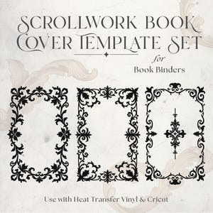 Scrollwork Book Cover Template Set Digital Download Vinyl Design Cutting File Silhouette Cricut Bookbinding Project Romantic Pattern Decor
