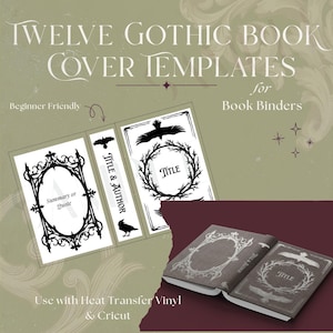 Plantilla de libro gótico, archivo de corte digital, patrón de Cricut, proyecto de encuadernación de vinilo, manualidades DIY, diseño de portada de romance oscuro, portada hecha a mano, PNG
