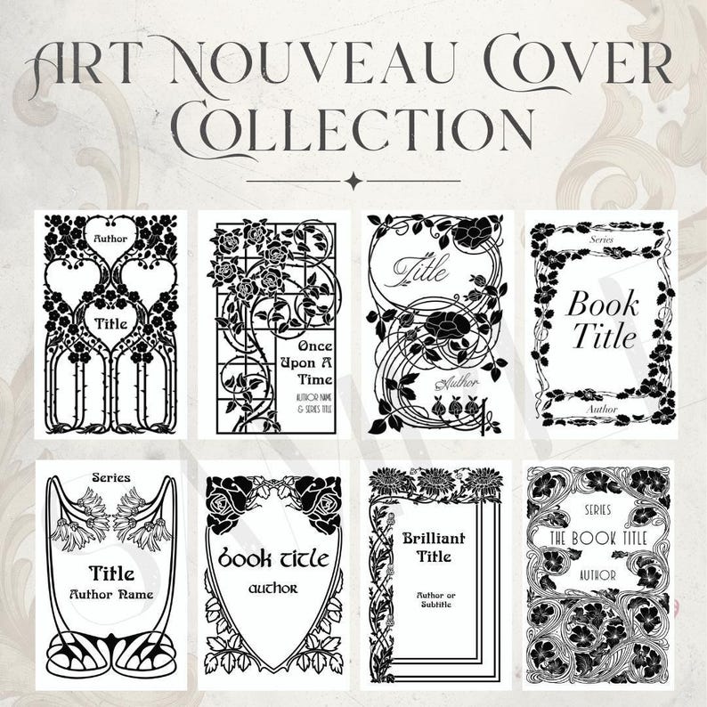 Vintage Style Template Art Nouveau Design Digital Download Collection Book Cover Pattern Journal Making Resource SVG Format Bundle Cricut Compatible File Complete Set Forty Designs DIY Craft Supply Beautiful Ornate Details Historical