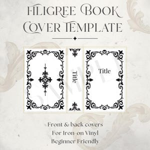 Filigree Digital Download Template Scrollwork Book Cover Design Vinyl Cutting File Decorative Spine Pattern Elegant Book Design Project Customizable Template Size Bookbinding Supplies DIY Journal Making Craft Project Materials PNG Format File Cricut