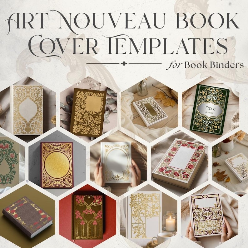 Cricut Compatible Template Art Nouveau Design Digital Download Bundle Book Cover Collection Journal Making Project SVG Format File Vintage Style Pattern Complete Set Forty Designs Craft Supply Resource DIY Project Material Instant Access