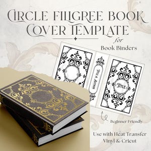 Vinyl Bookbinding Design Digital File Cutting Template Book Cover Decorative Spine Circle Filigree Scrollwork PNG