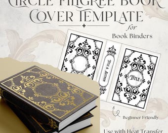 Vinyl Bookbinding Design Digital File Cutting Template Book Cover Decorative Spine Circle Filigree Scrollwork PNG