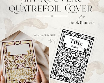 Jugendstil Vorlage Digital Design Vintage Buchcover Quatrefoil Journal Vinyl Schnitt Cricut Projektdatei Dekoratives Rankenmuster Elegante Rose