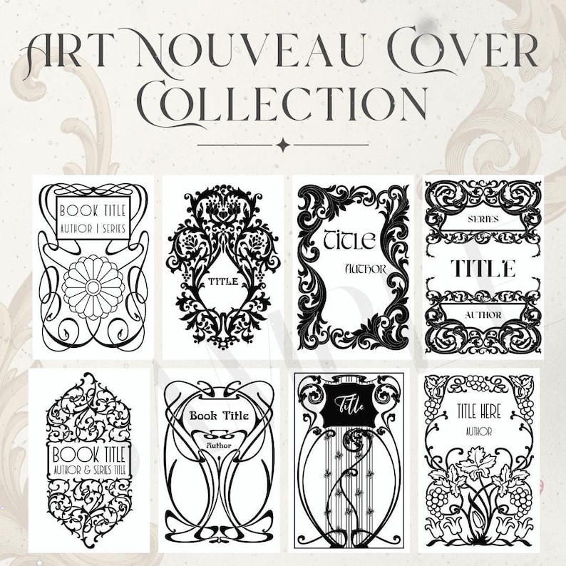 Design Bundle Collection Art Nouveau Template Digital Download Package Book Cover Resource Journal Making Material SVG Format Files Cricut Compatible Cutting Template Vintage Style Pattern Complete Set Forty Designs DIY Craft Supply Instant