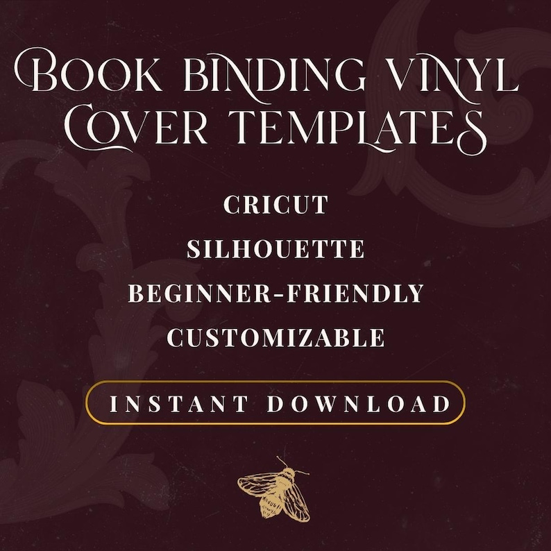 Vinyl Bookbinding Design Digital File Cutting Template Book Cover SVG Download Instant Access HTV Crafting Project Ornamental Scrollwork Pattern Spine Template Filigree Frame Layout DIY Journal Making Customizable Design Elegant Decorative