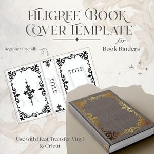 Modello di libro in filigrana Download digitale File di progettazione per taglio vinile Modello di copertina per libro Cricut Progetto di rilegatura Design del dorso decorativo