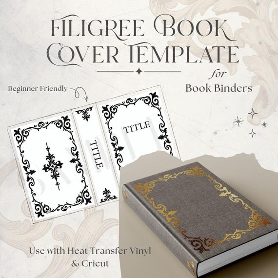 Filigree Book Template Digital Download Vinyl Cutting Design File Cricut Book Cover Template Bookbinding Project Decorative Spine Design