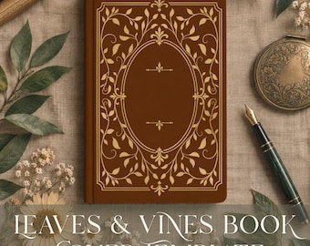 Buchcover-Vorlage, digitaler Download, Schneidedatei, Cricut-Muster, Vintage-Design, antike Ästhetik, Journal-Bastel-Vinyl-Silhouette, Blattranke