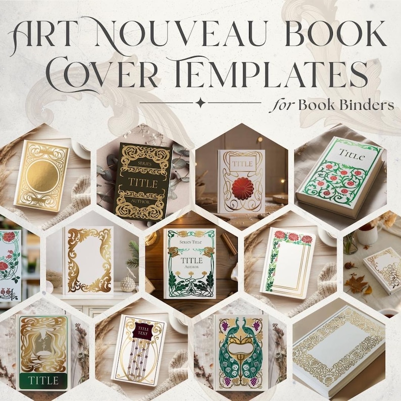 Art Nouveau Template Digital Download Book Cover Design Journal Template Vintage Style Pattern Cricut Compatible Cutting File Complete Bundle Forty Designs Instant Access SVG Format DIY Craft Supply Book Binding Project Beautiful Ornate