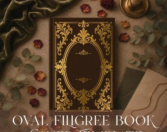 Vinyl Bookbinding Template Book Cover PNG Digital File Cutting Filigree Scrollwork Spine Pattern Ornamental Design Journal Craft Heat