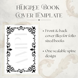 Filigree Cricut Compatible Template Book Cover Design Scrollwork Pattern Digital Download File Vinyl Cutting Project Silhouette Ready Format PNG File Download DIY Bookbinding Template Decorative Spine Design Elegant Cover Pattern Customizable Size