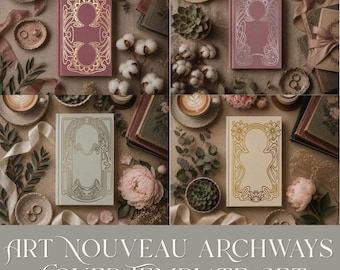 Jugendstil-Design Blumenmuster Vintage Stil Buch Cover Vorlage Cricut Projekt Datei Download Png Illustration Verzierter Torbogen Clipart