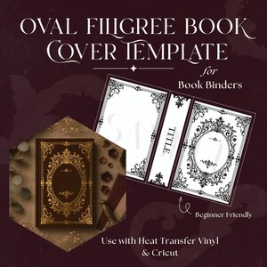 Scrollwork Pattern Vinyl Cutting File Digital Download Book Cover Design Template SVG Format Ornamental Filigree Frame Spine Template Layout HTV Crafting Project DIY Bookbinding Design Customizable Journal Making Template Elegant Decorative