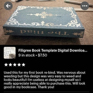 Filigree Book Template Digital Download Vinyl Cutting Design File Cricut Book Cover Template Bookbinding Project Decorative Spine Design image 7