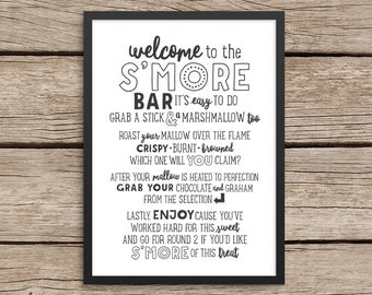 Letrero de S'more Bar: Poema de bienvenida, decoración para fiestas (Descarga digital)