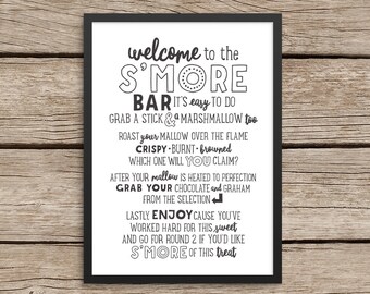Letrero de barra de S'mores: decoración de boda imprimible (descarga instantánea)