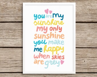 You Are My Sunshine, Wall Art, Poster, Digital Download, 5x7, 8x10, 16x20, para Nursery