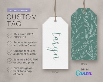 Etiqueta de regalo personalizada para dama de honor, plantilla editable con nombre (descarga digital)