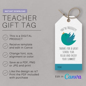 End of the Year Teacher Gift Tags, End of the Year Tags, Teacher Appreciation Gift Tag Printable, Teacher Appreciation Printable Tag