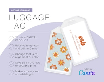Etiqueta de equipaje retro Daisy, etiqueta de viaje personalizada (descarga digital)