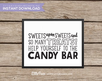 Letrero de barra de dulces: dulces y golosinas, decoración imprimible (descarga digital)