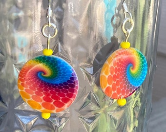 Rainbow Shell Dangle Earrings