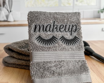 Washable Embroidered Makeup Remover Washcloth: Gray Face Cloth, Eyelash Design