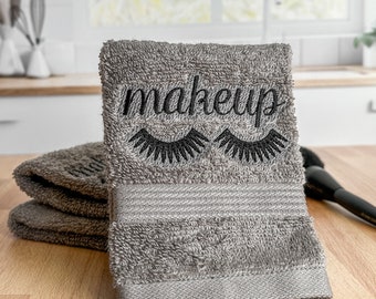 Embroidered Makeup Remover Face Wash Cloth/Dark Color Washcloth/Eye Makeup Washcloth/Gift for Mom/Vacation Home Rental Ideas/Girl Mom Gift