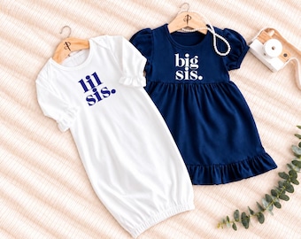 Big Sister Dress, Little Sister Gown | Personalized Sibling Outfits, Navy Cotton Knit