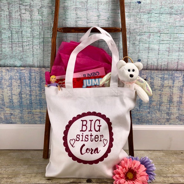 Big Sister Home From the Hospital Canvas Tote Bag/Big Sister Goodie Bag/Big Sister Hospital Survivor Tote/Personalized
